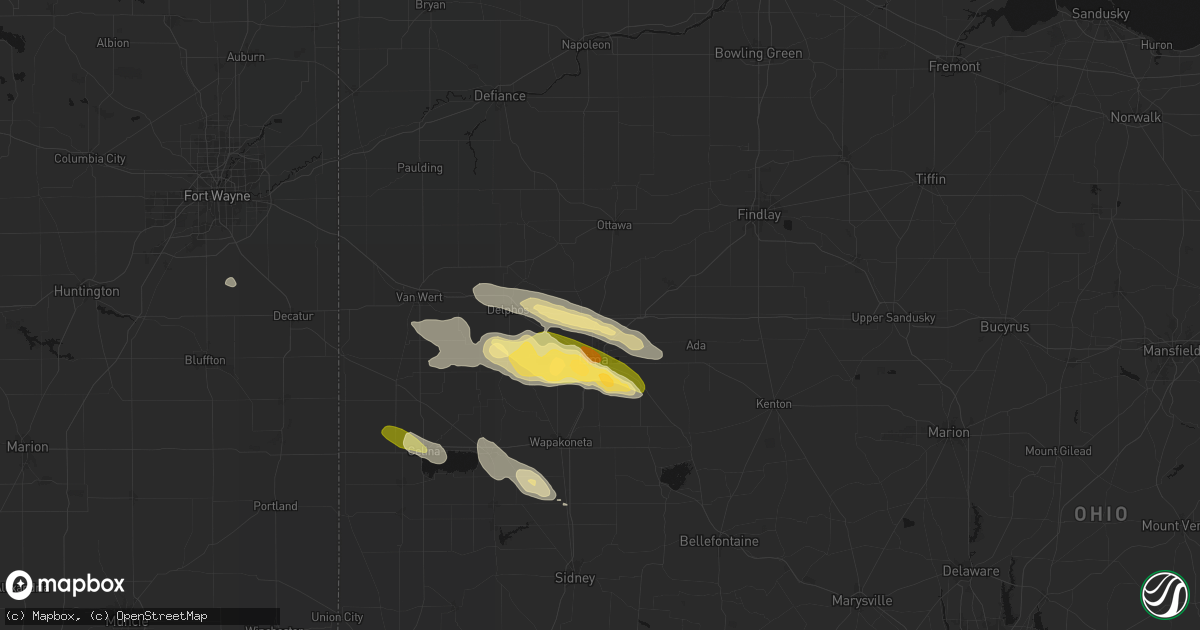 Hail map in Cairo, OH on August 12, 2026