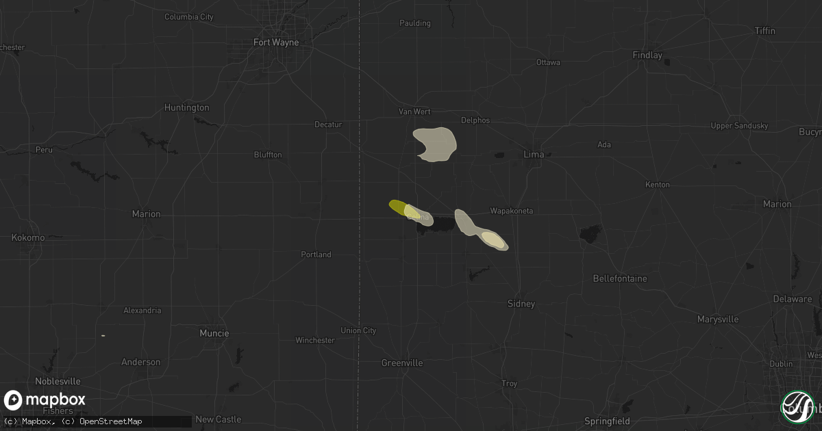 Hail map in Celina, OH on August 12, 2026