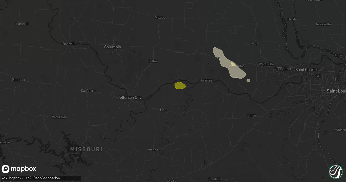 Hail map in Chamois, MO on August 12, 2026