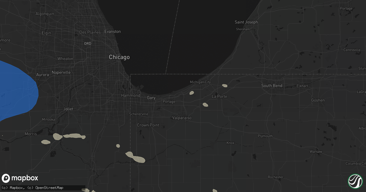 Hail map in Chesterton, IN on August 12, 2026