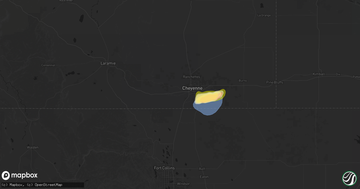 Hail map in Cheyenne, WY on August 12, 2026