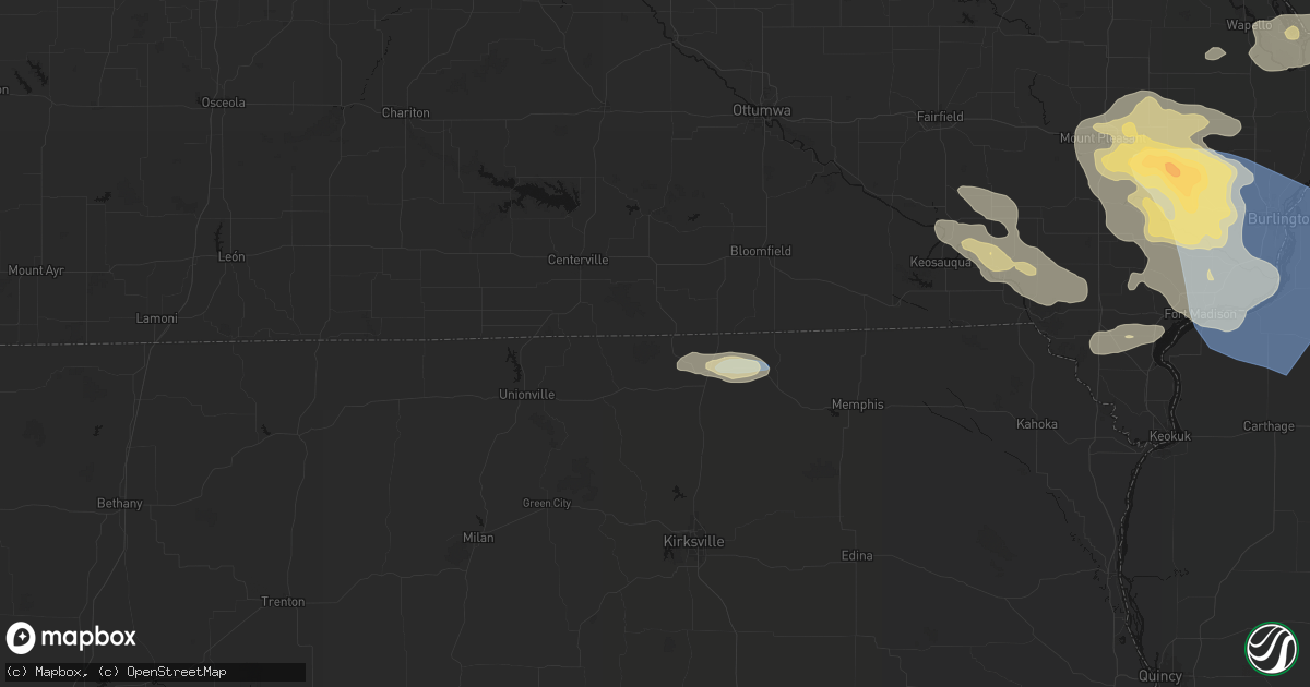 Hail map in Coatsville, MO on August 12, 2026