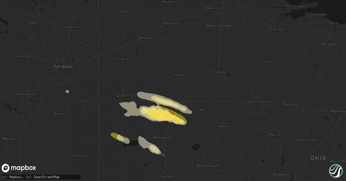 Hail map in Columbus Grove, OH on August 12, 2026