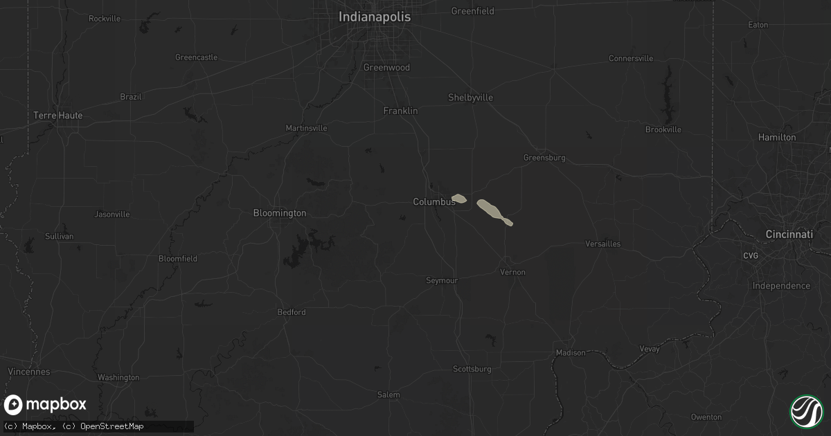Hail map in Columbus, IN on August 12, 2026