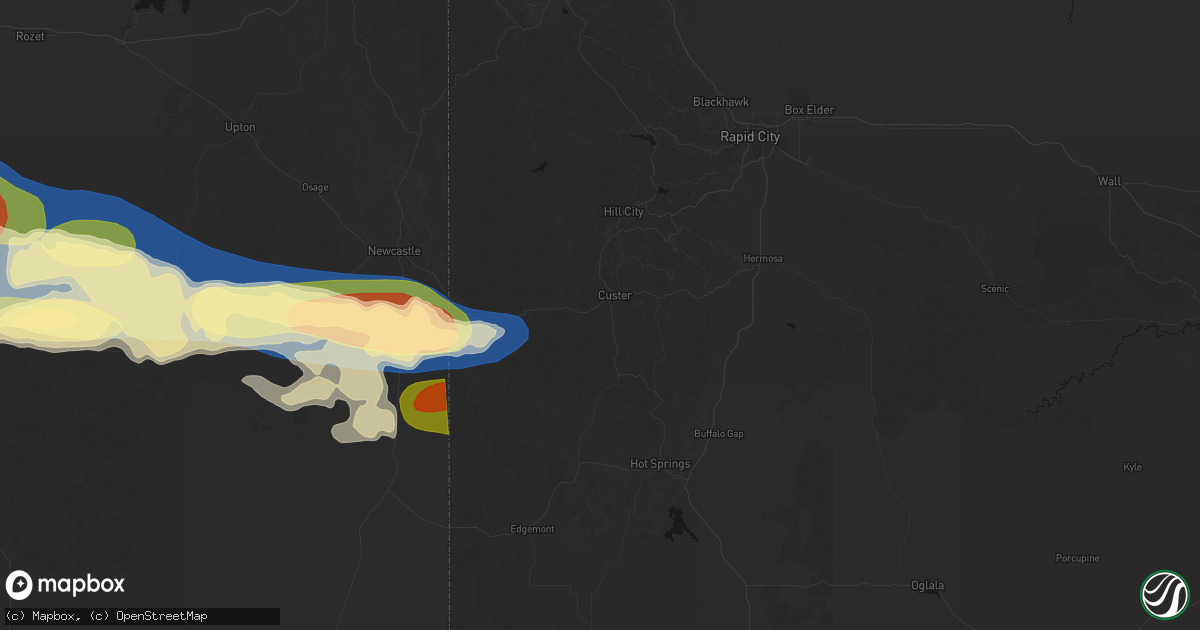 Hail map in Custer, SD on August 12, 2026