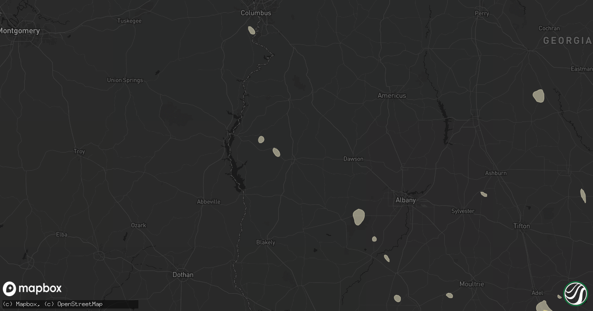 Hail map in Cuthbert, GA on August 12, 2026