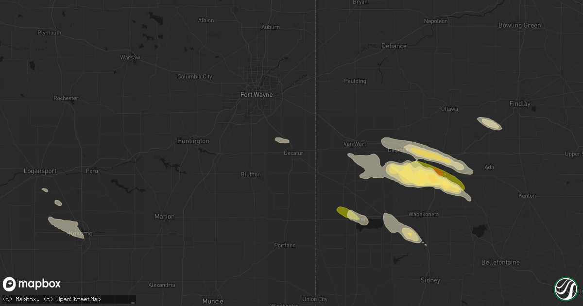 Hail map in Decatur, IN on August 12, 2026