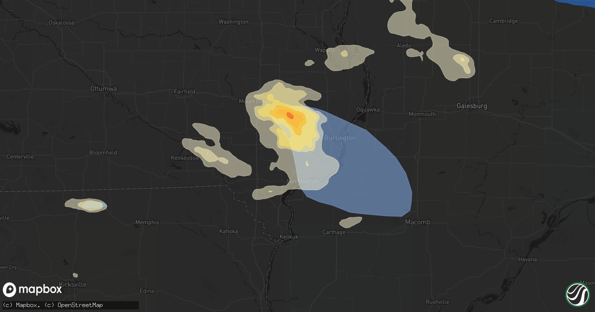 Hail map in Denmark, IA on August 12, 2026