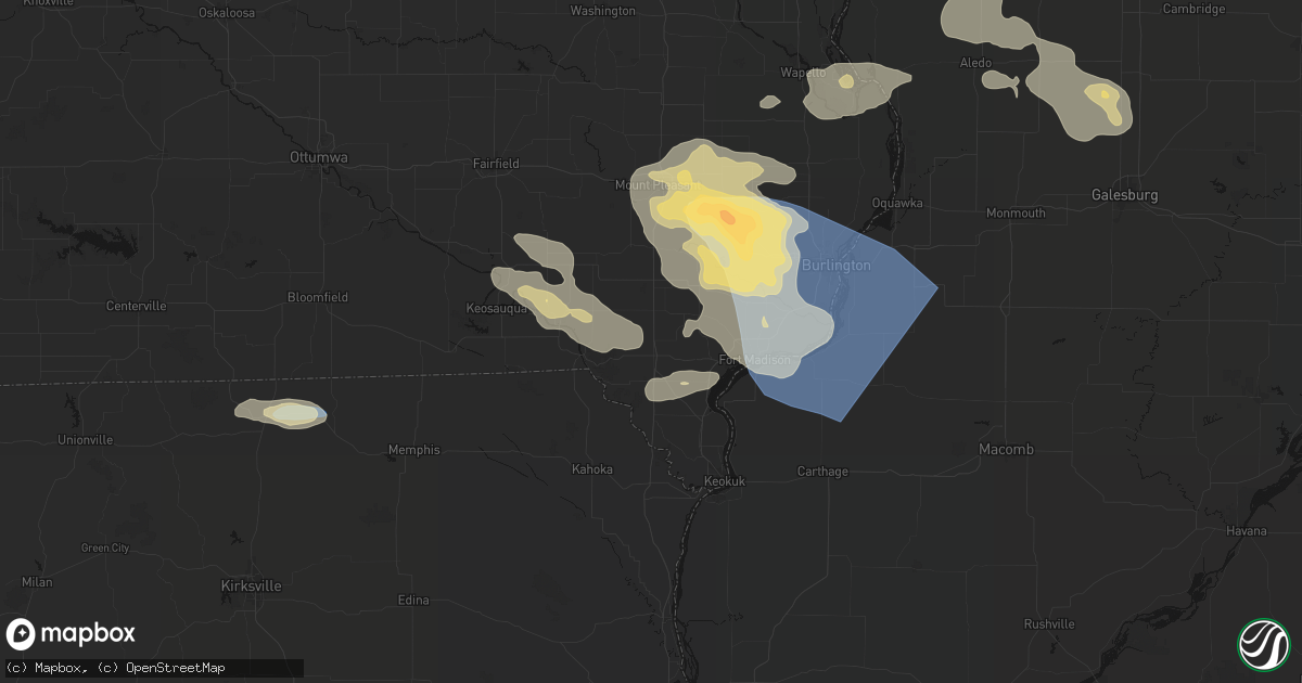 Hail map in Donnellson, IA on August 12, 2026
