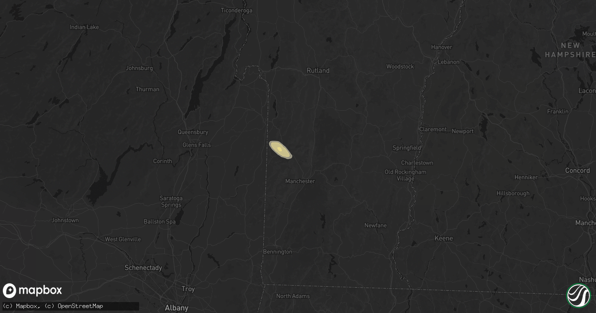 Hail map in Dorset, VT on August 12, 2026