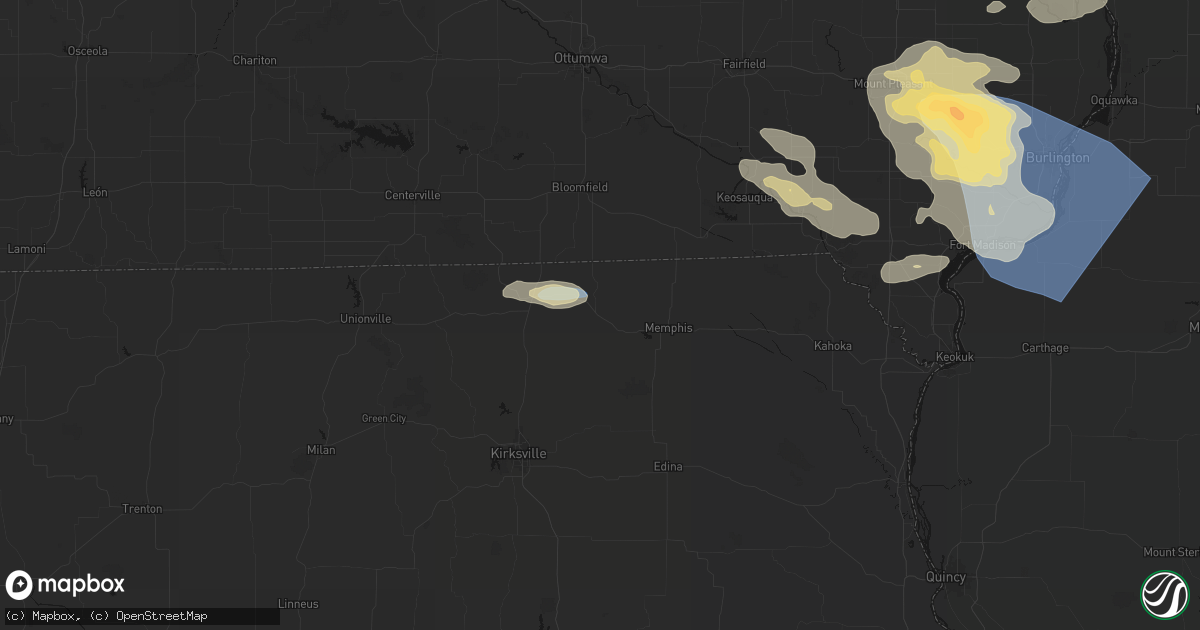 Hail map in Downing, MO on August 12, 2026