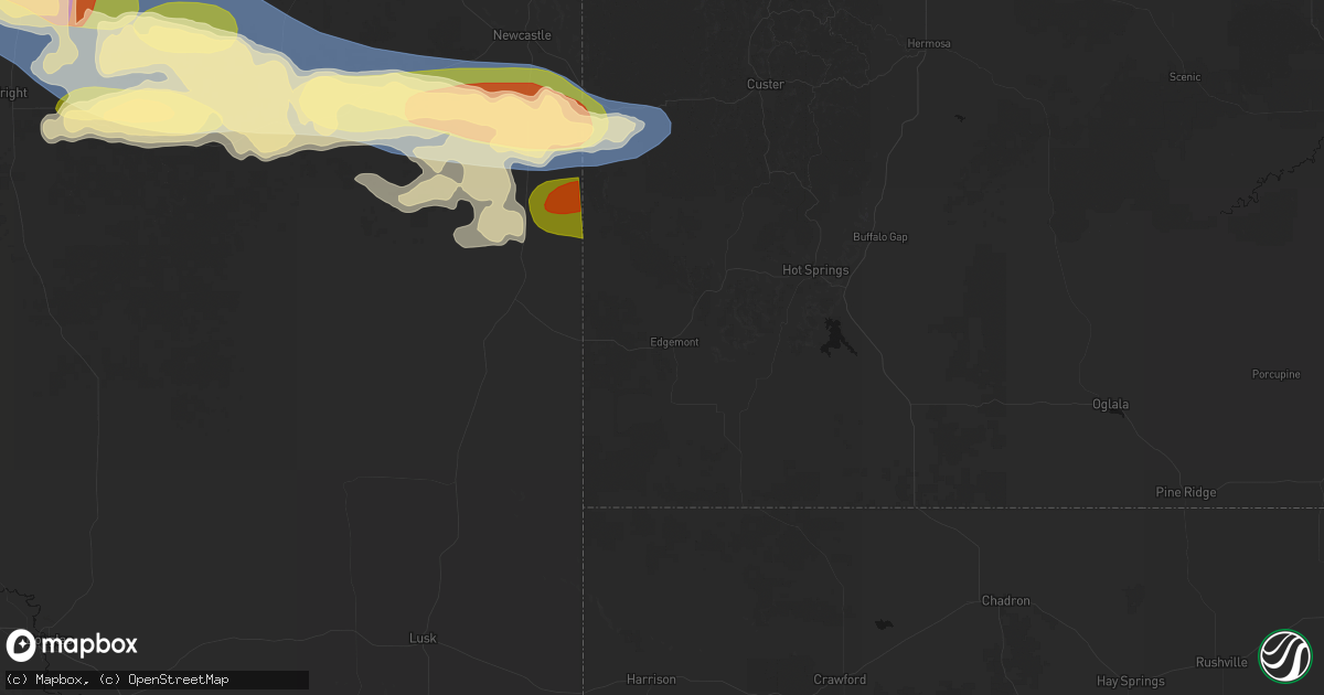 Hail map in Edgemont, SD on August 12, 2026