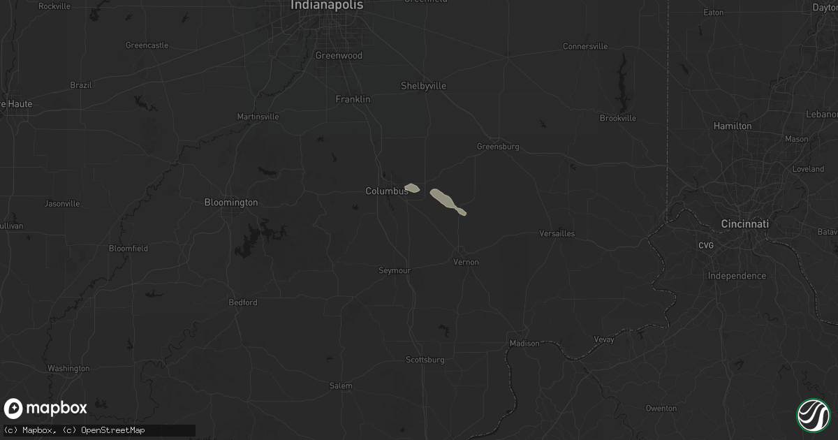 Hail map in Elizabethtown, IN on August 12, 2026