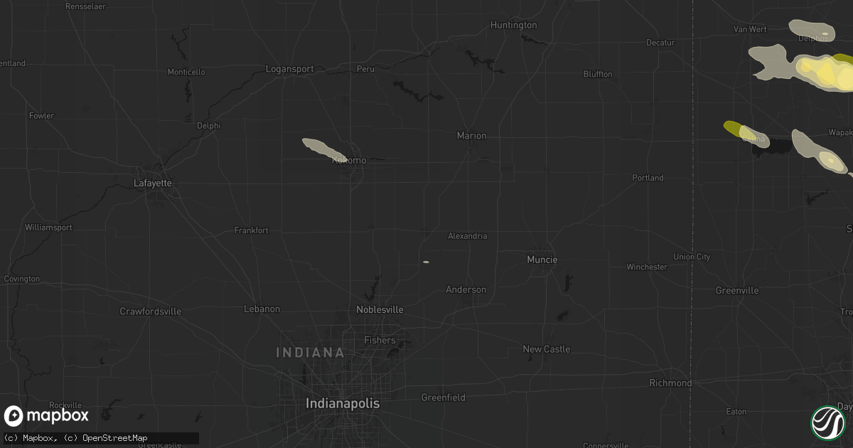 Hail map in Elwood, IN on August 12, 2026
