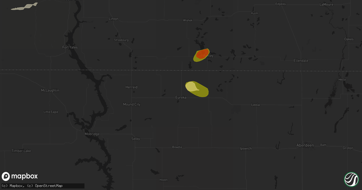 Hail map in Eureka, SD on August 12, 2026