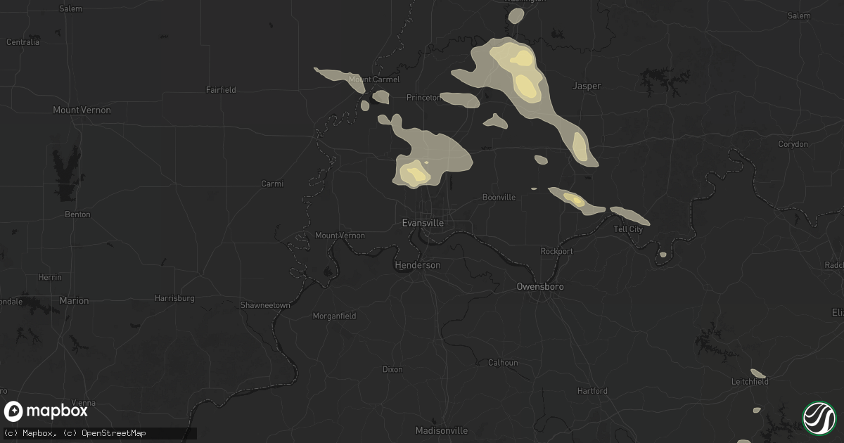 Hail map in Evansville, IN on August 12, 2026