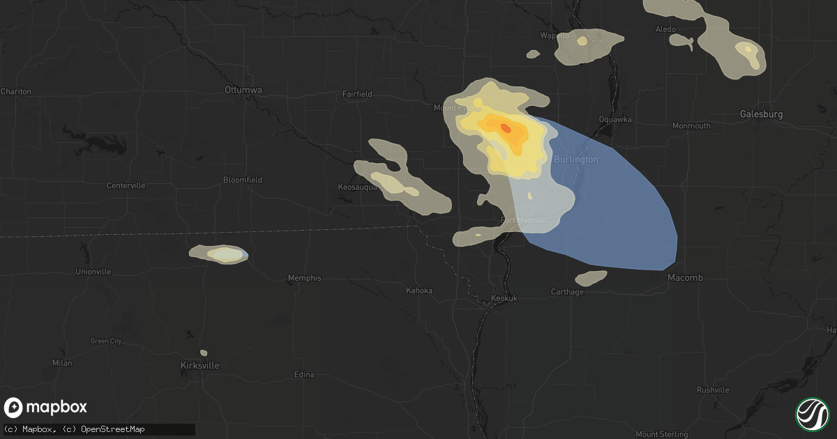 Hail map in Farmington, IA on August 12, 2026