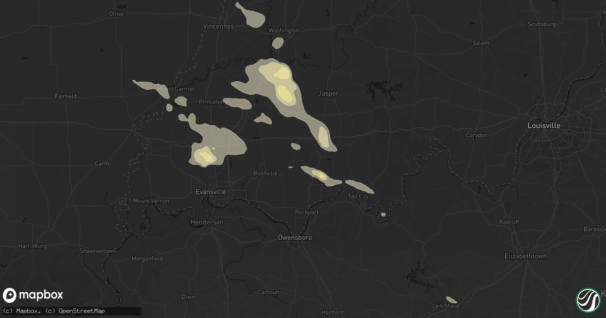 Hail map in Gentryville, IN on August 12, 2026
