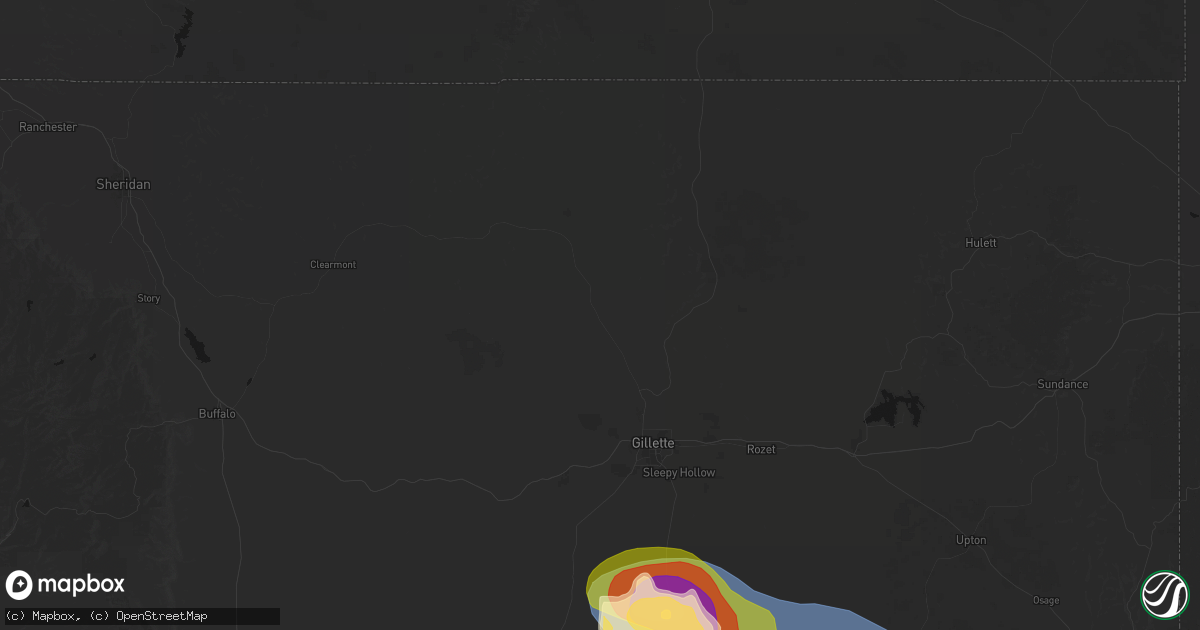 Hail map in Gillette, WY on August 12, 2026