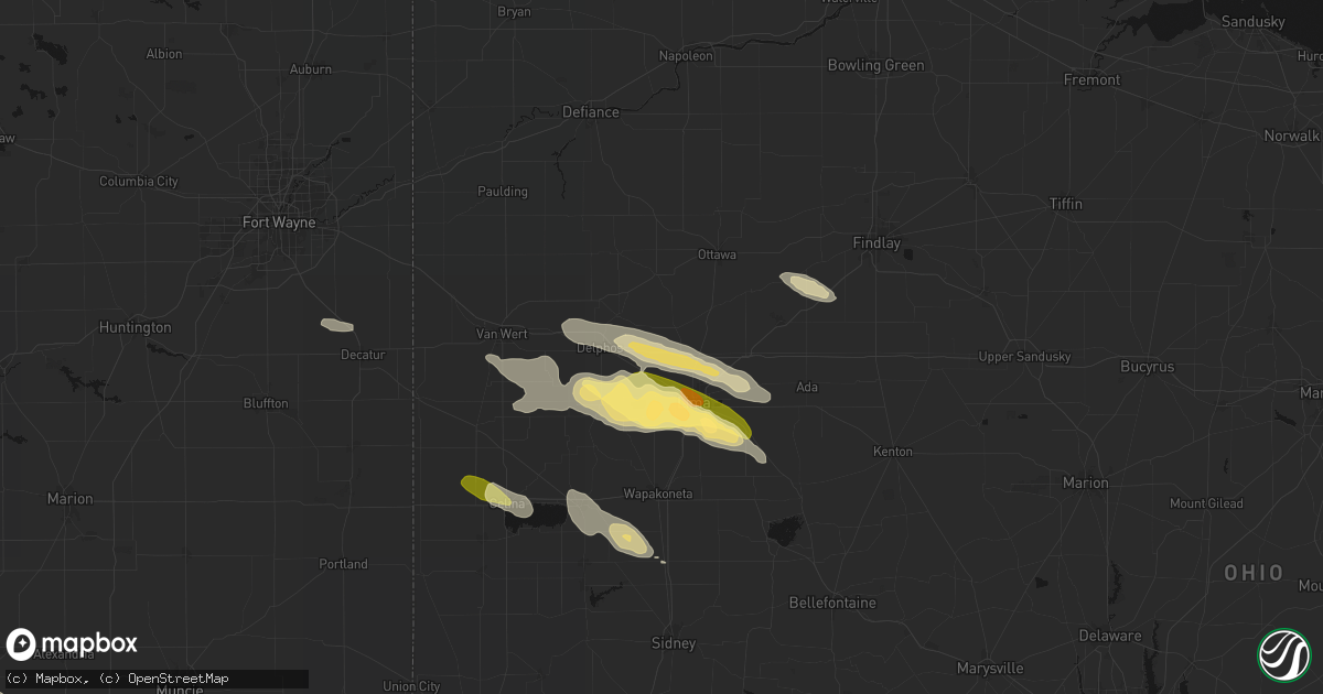 Hail map in Gomer, OH on August 12, 2026