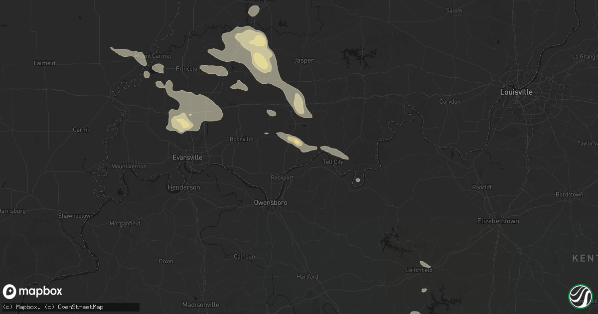 Hail map in Grandview, IN on August 12, 2026