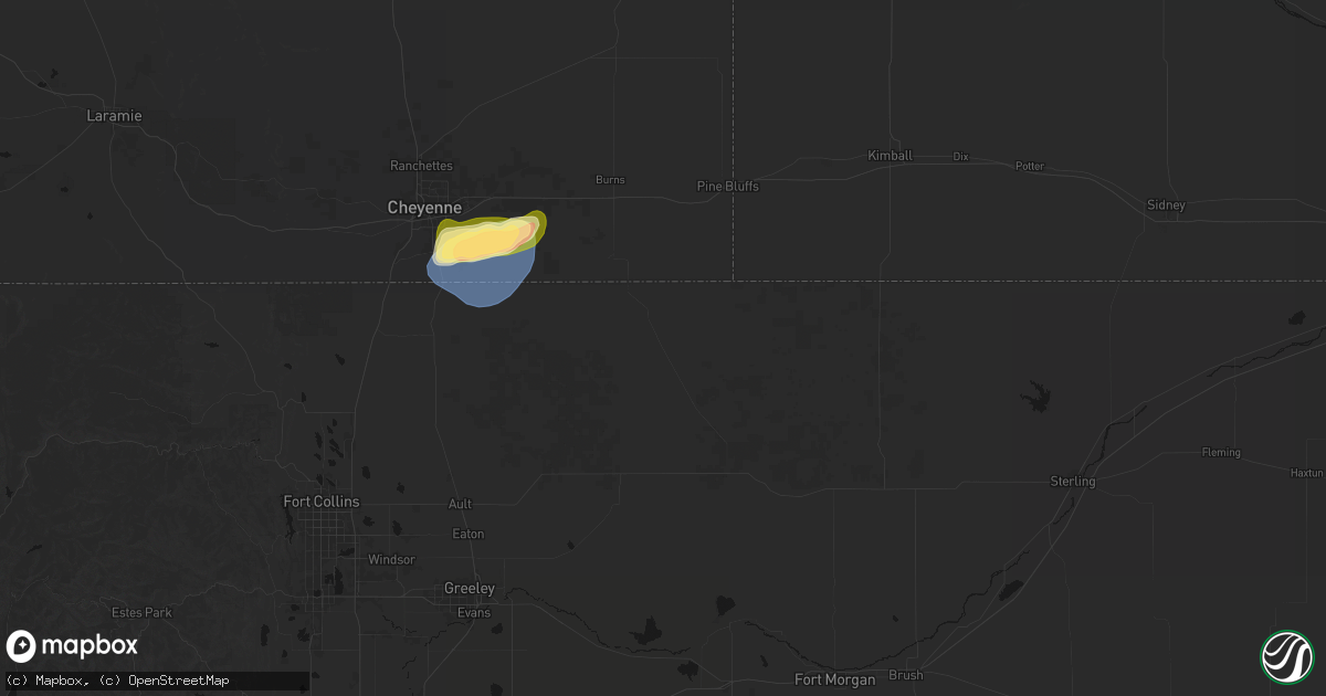 Hail map in Grover, CO on August 12, 2026
