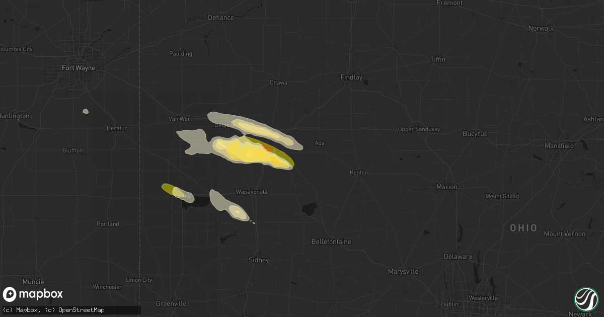 Hail map in Harrod, OH on August 12, 2026
