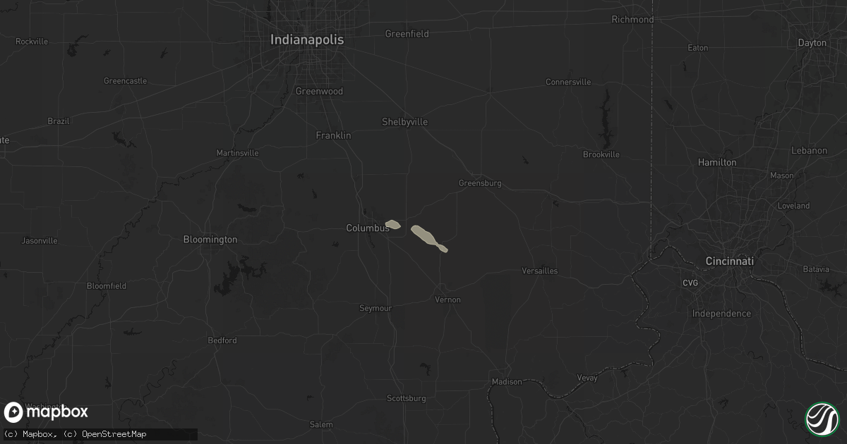 Hail map in Hartsville, IN on August 12, 2026