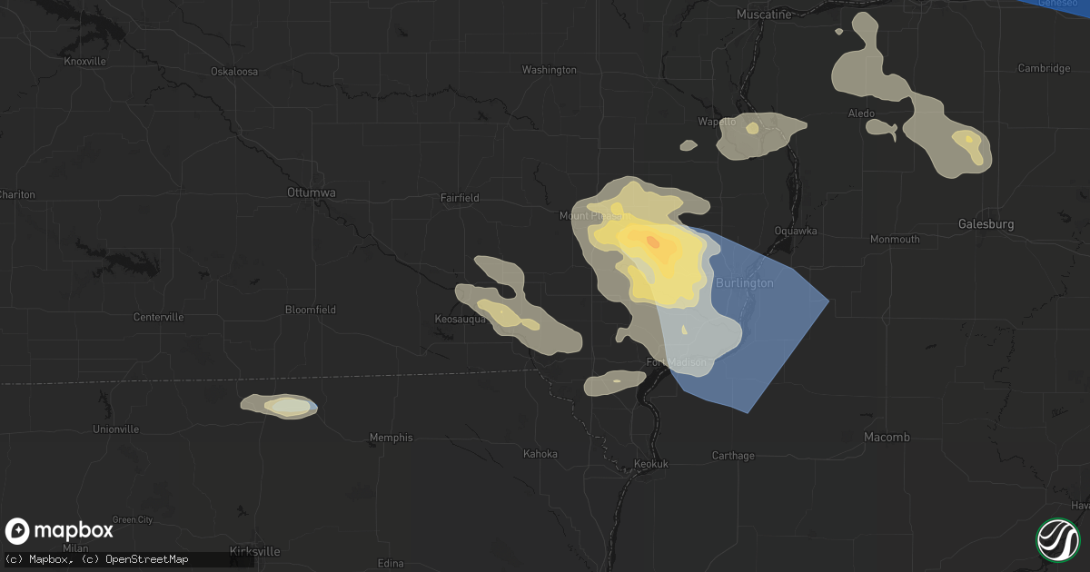 Hail map in Hillsboro, IA on August 12, 2026