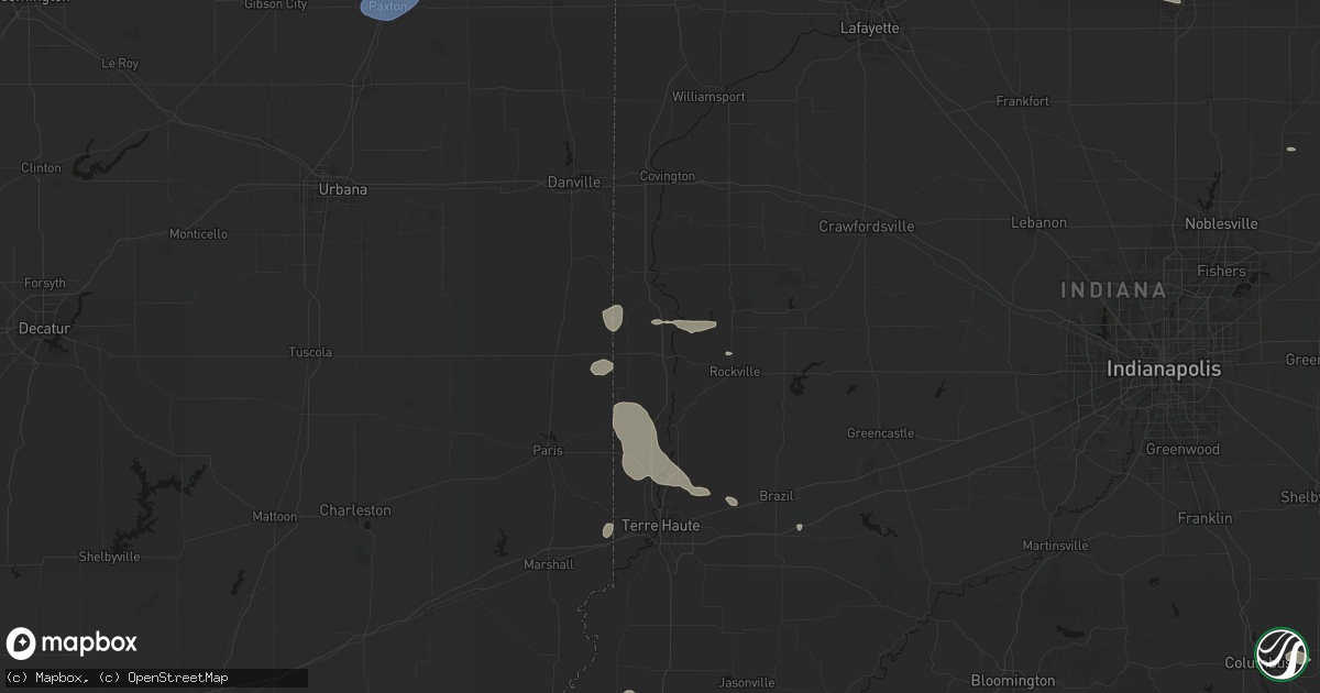 Hail map in Hillsdale, IN on August 12, 2026
