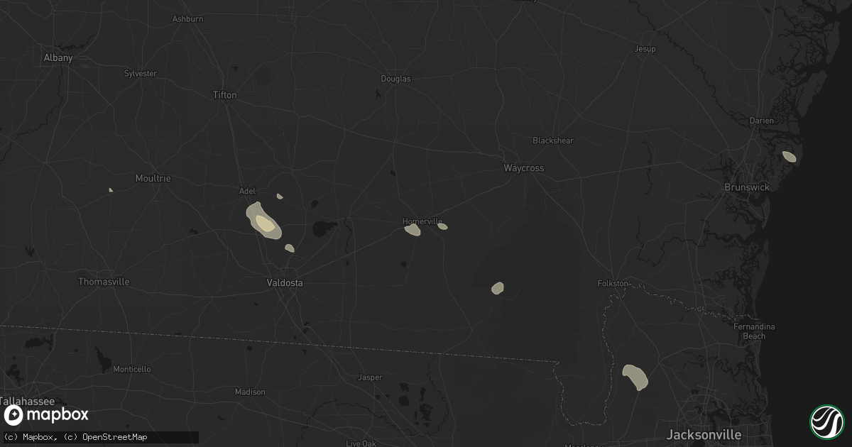 Hail map in Homerville, GA on August 12, 2026