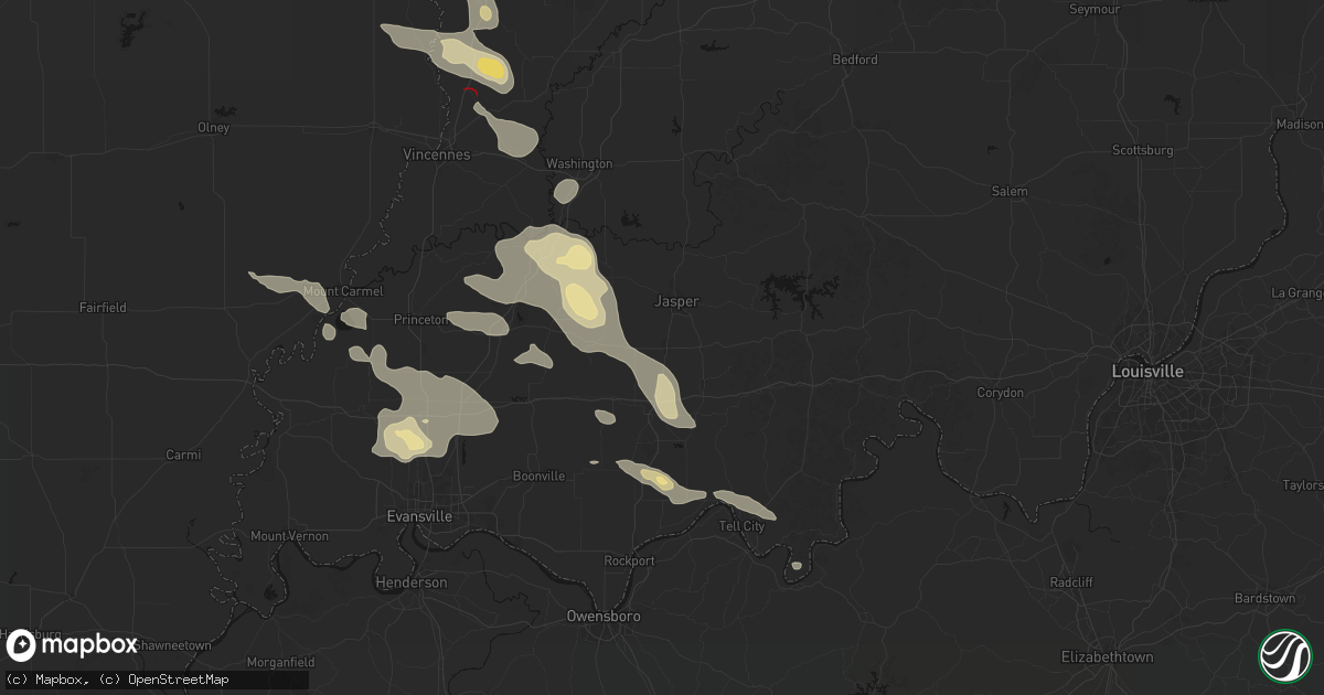 Hail map in Huntingburg, IN on August 12, 2026