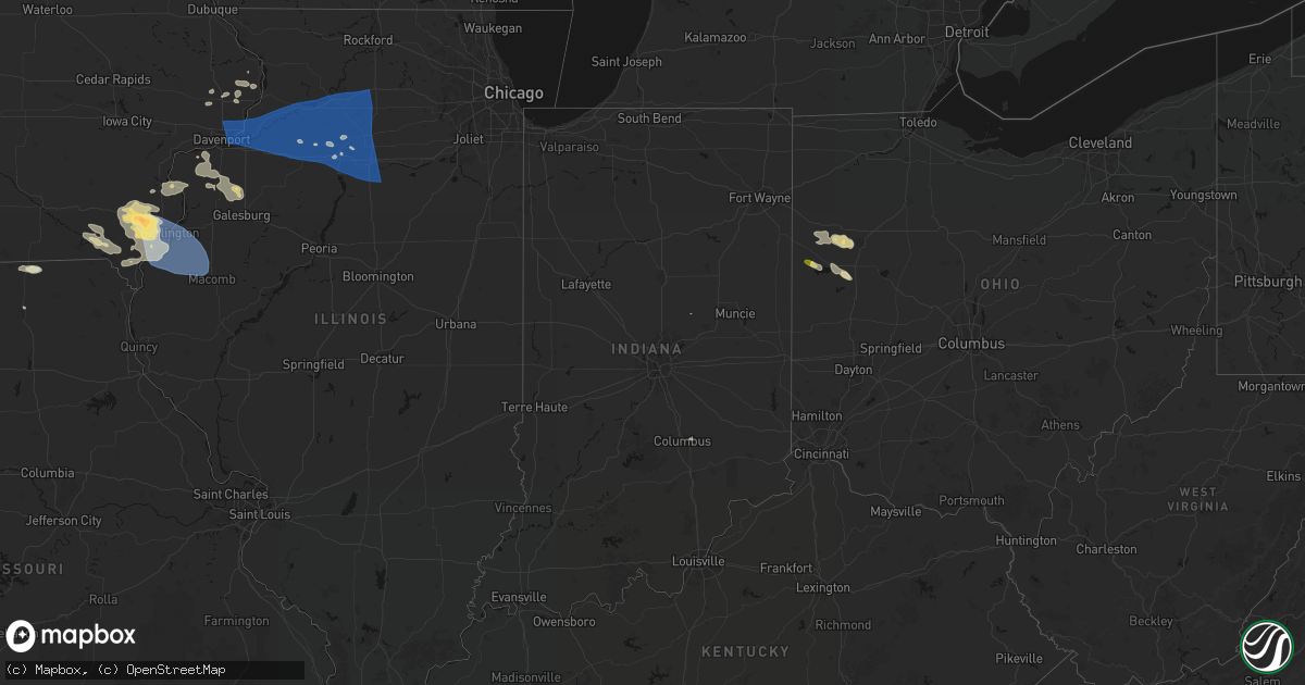 Hail map in Indiana on August 12, 2026