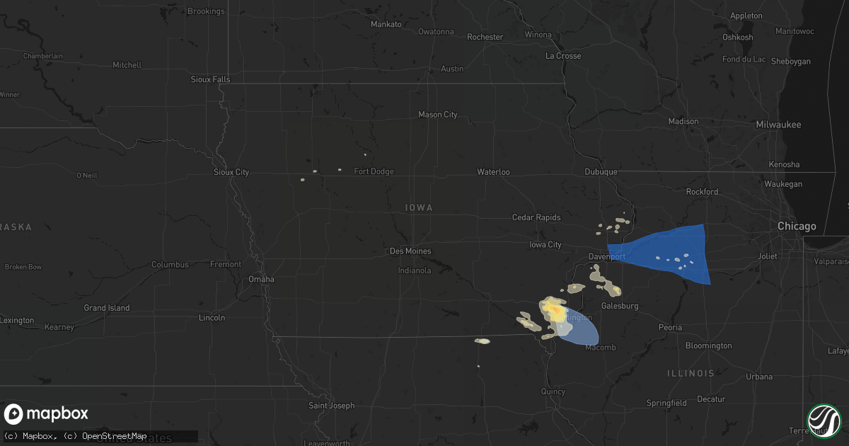 Hail map in Iowa on August 12, 2026