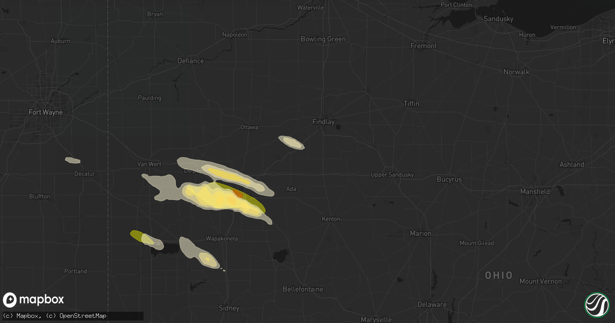 Hail map in Jenera, OH on August 12, 2026
