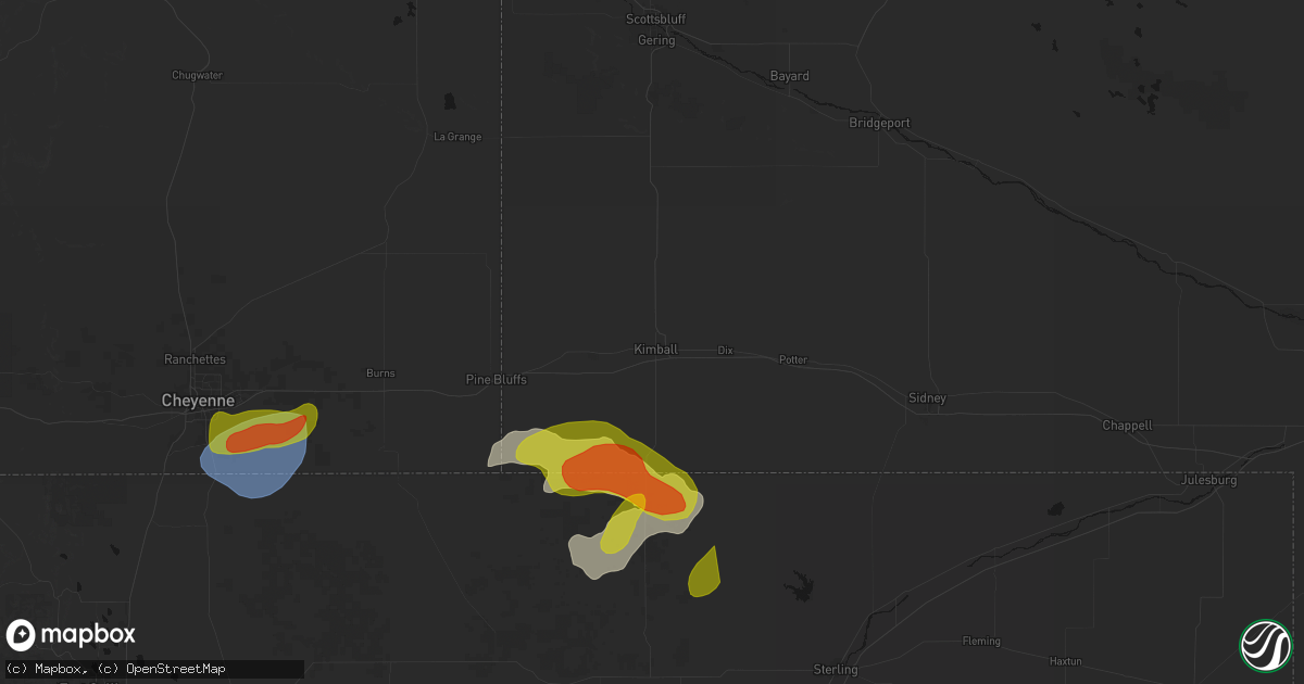 Hail map in Kimball, NE on August 12, 2026
