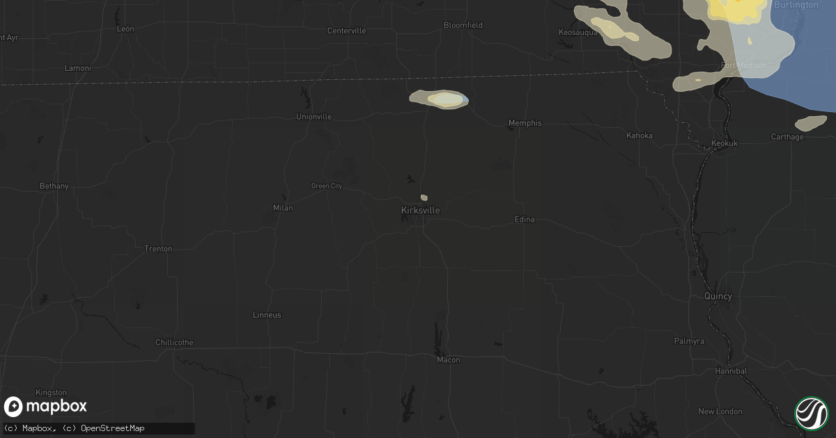 Hail map in Kirksville, MO on August 12, 2026