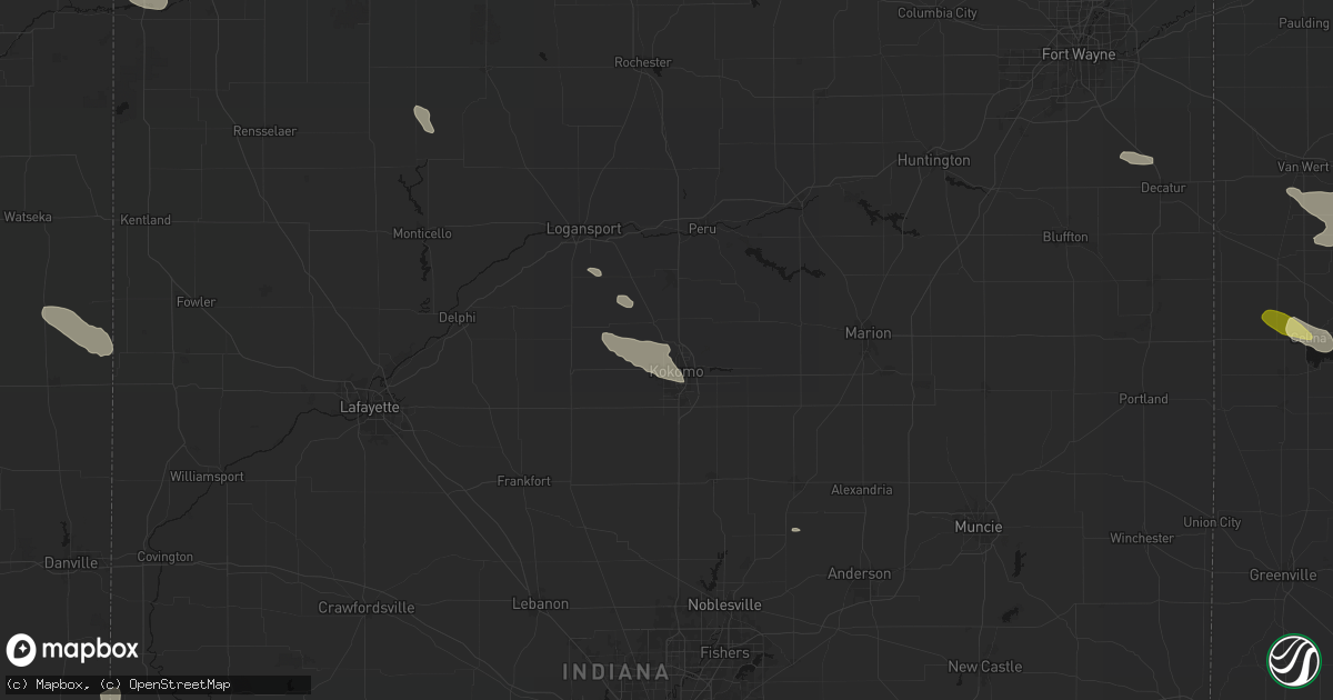 Hail map in Kokomo, IN on August 12, 2026