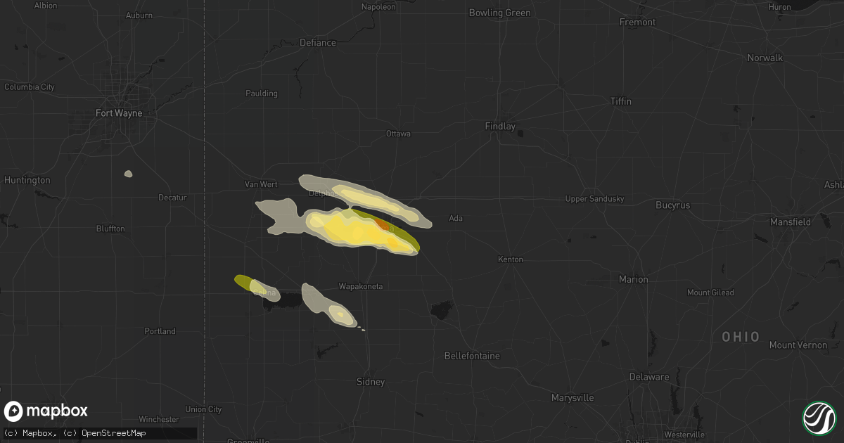 Hail map in Lafayette, OH on August 12, 2026