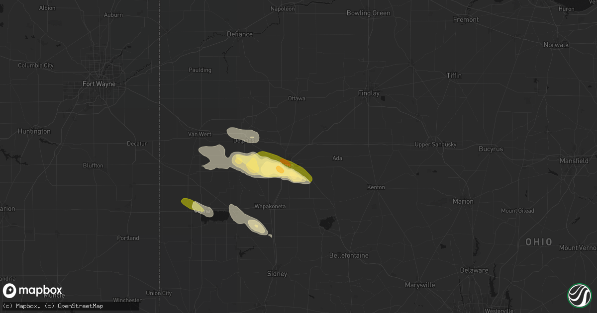 Hail map in Lima, OH on August 12, 2026