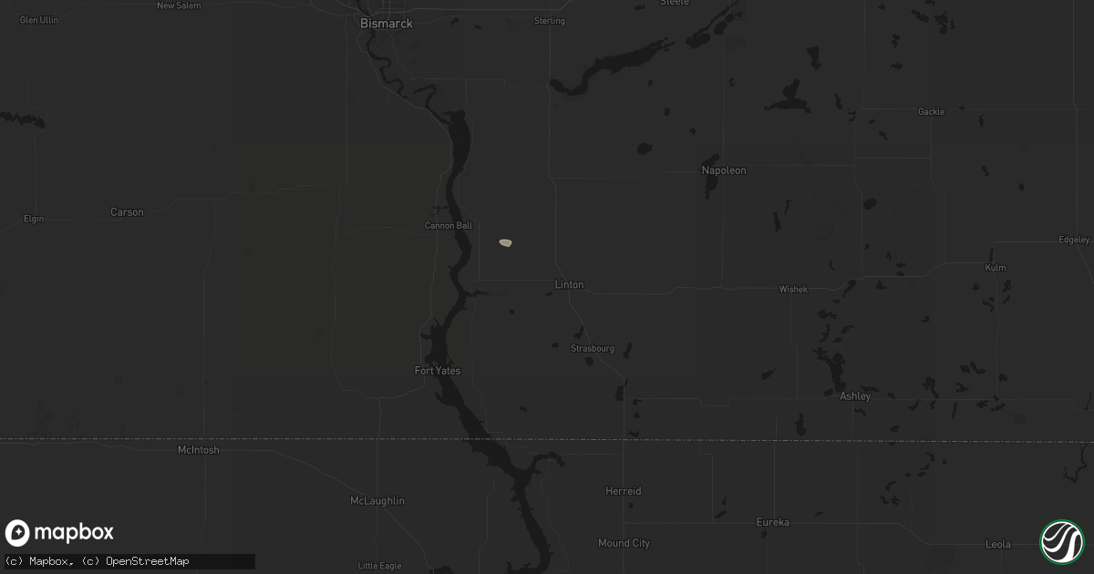 Hail map in Linton, ND on August 12, 2026