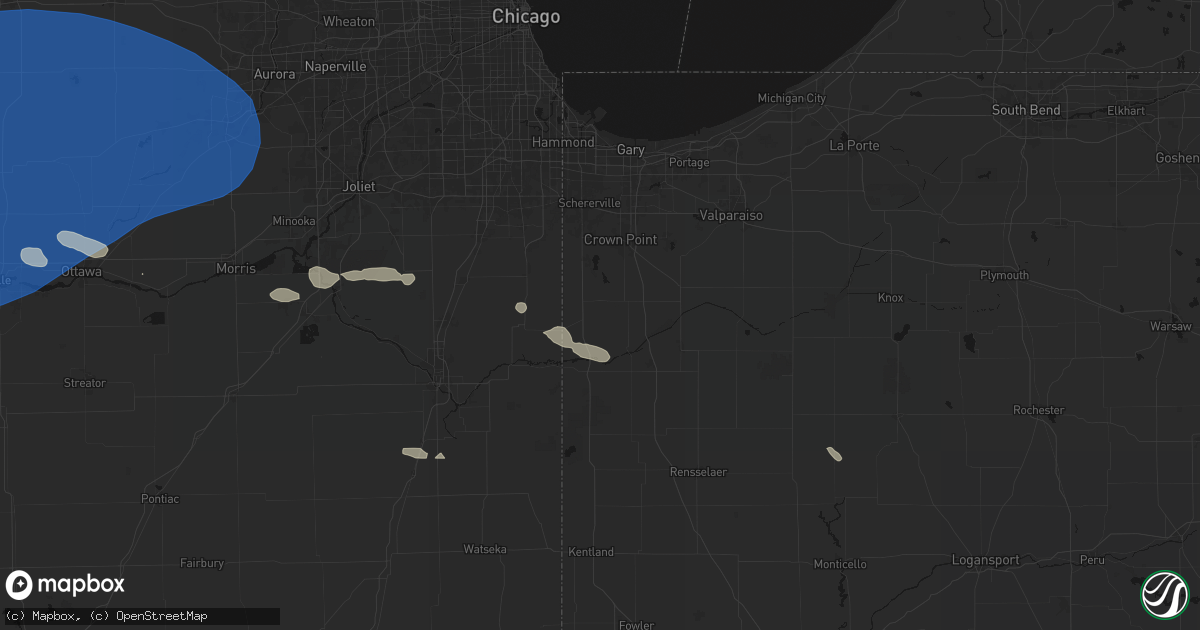 Hail map in Lowell, IN on August 12, 2026