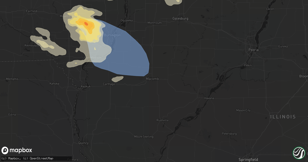 Hail map in Macomb, IL on August 12, 2026