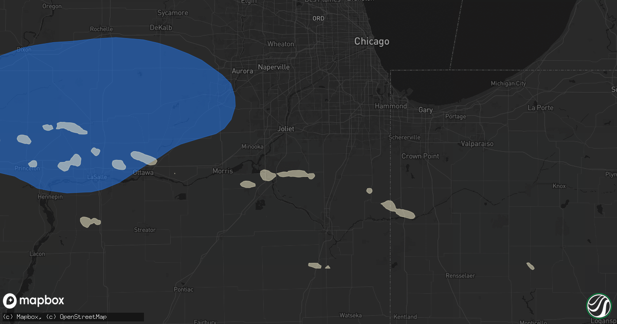 Hail map in Manhattan, IL on August 12, 2026