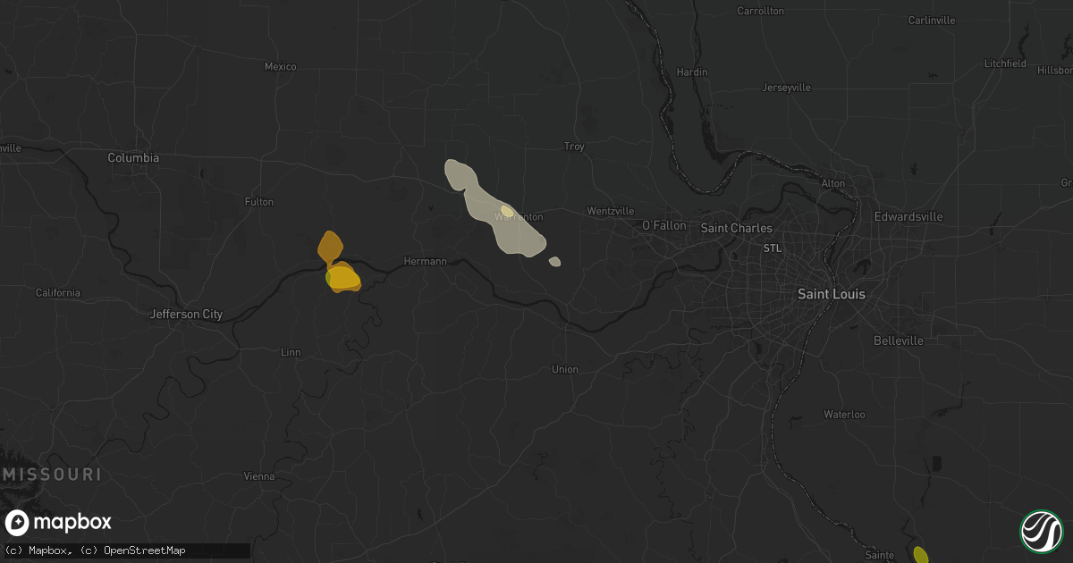 Hail map in Marthasville, MO on August 12, 2026