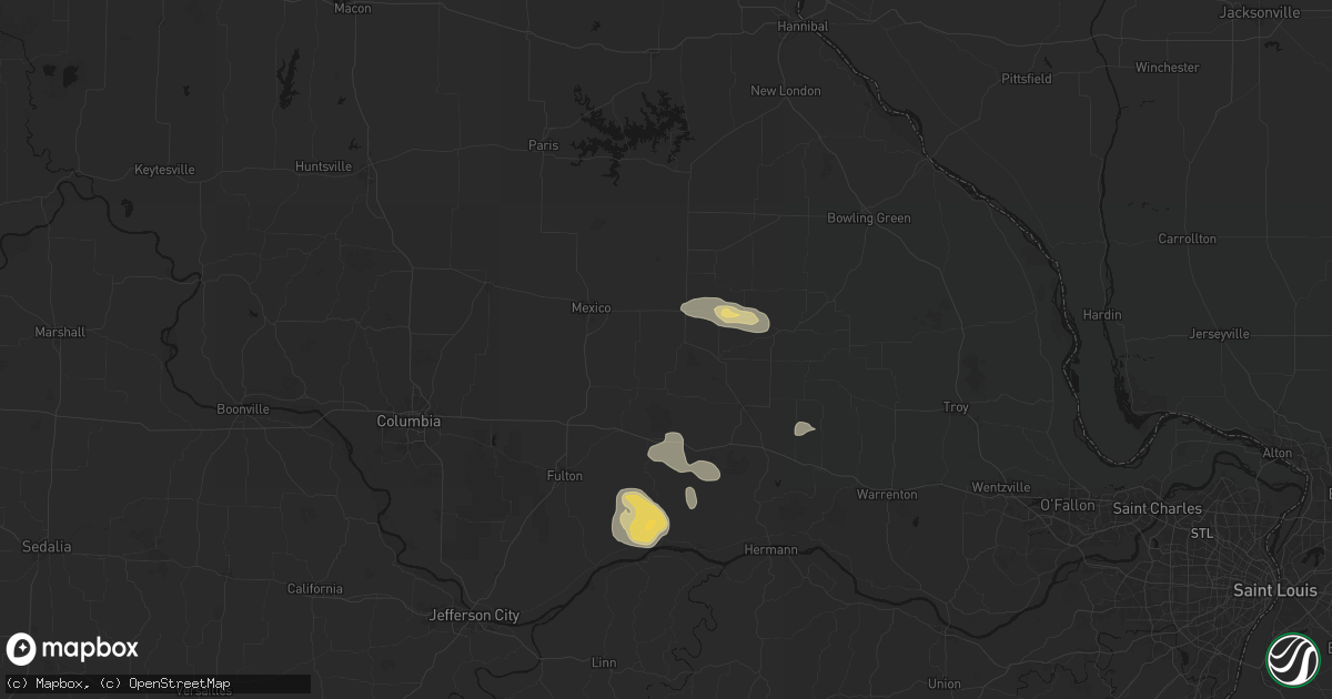 Hail map in Martinsburg, MO on August 12, 2026