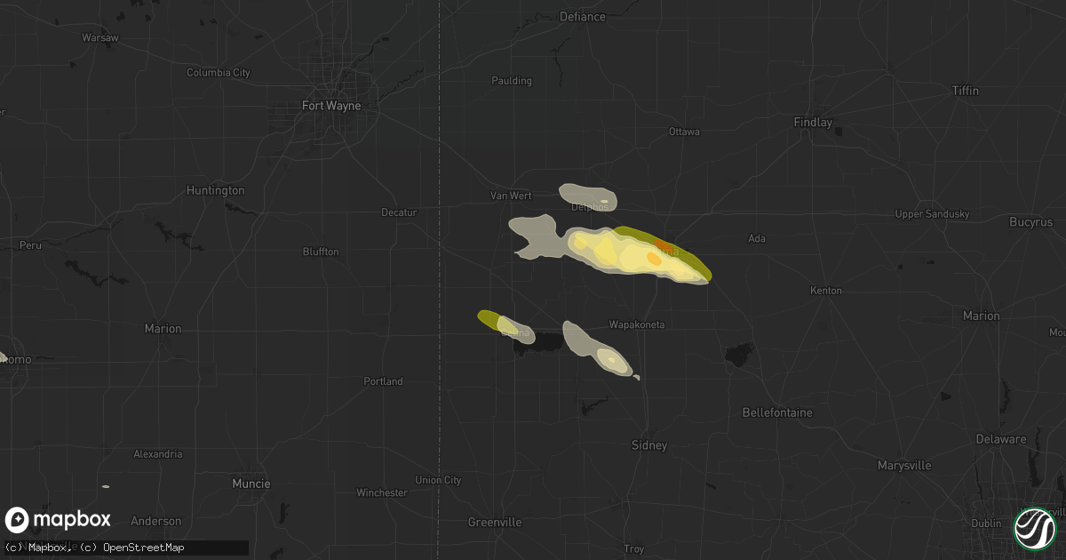 Hail map in Mendon, OH on August 12, 2026
