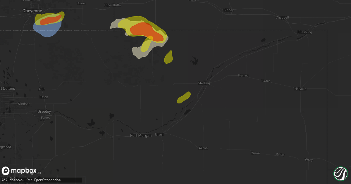 Hail map in Merino, CO on August 12, 2026