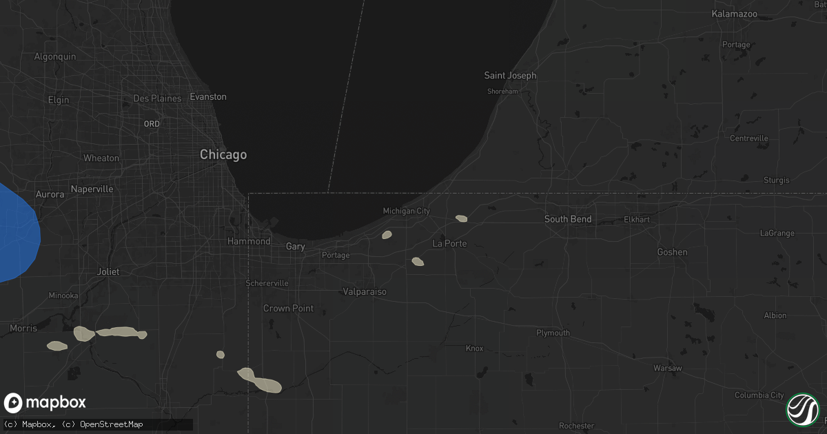 Hail map in Michigan City, IN on August 12, 2026