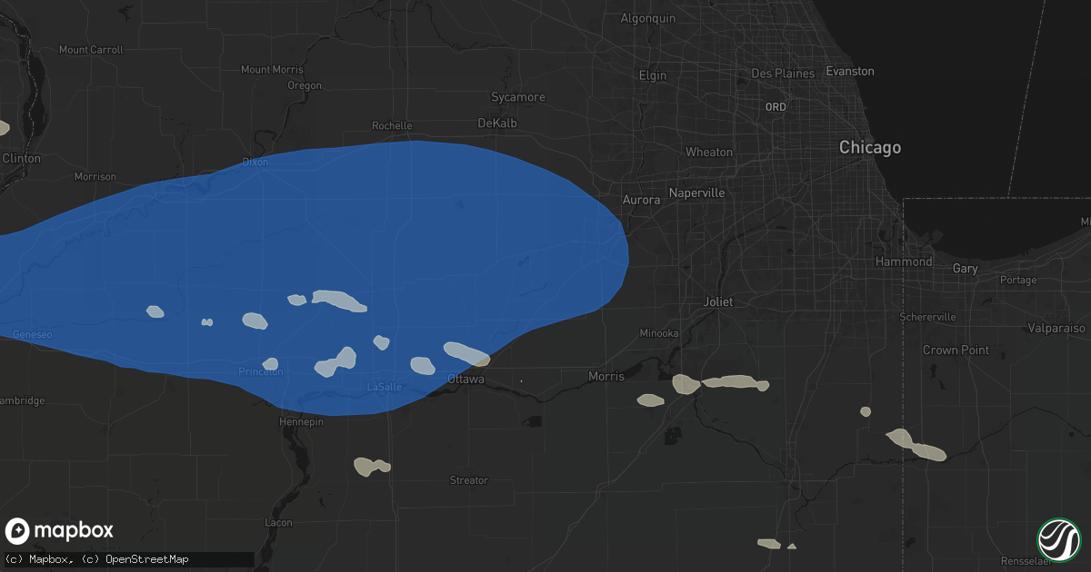 Hail map in Millington, IL on August 12, 2026